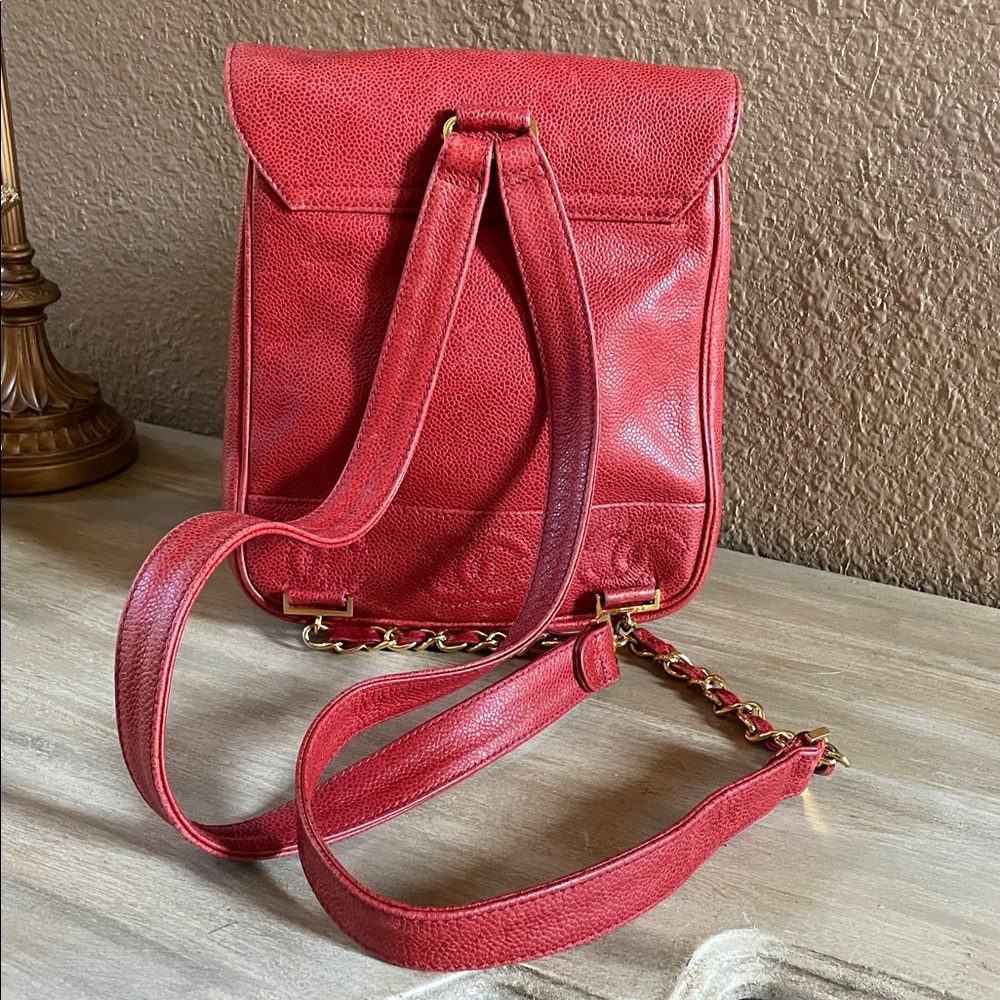 CHANEL  Authentic Red Vintage Backpack Triple CC Purse . Gold Plated Hardware - Picture 3 of 14